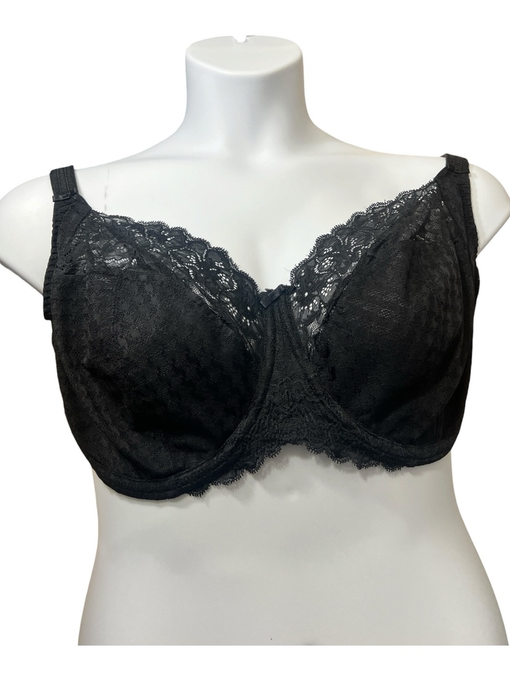 Panache Black Floral Semisheer Underwire Bra Size 38H Full Coverage Scalloped